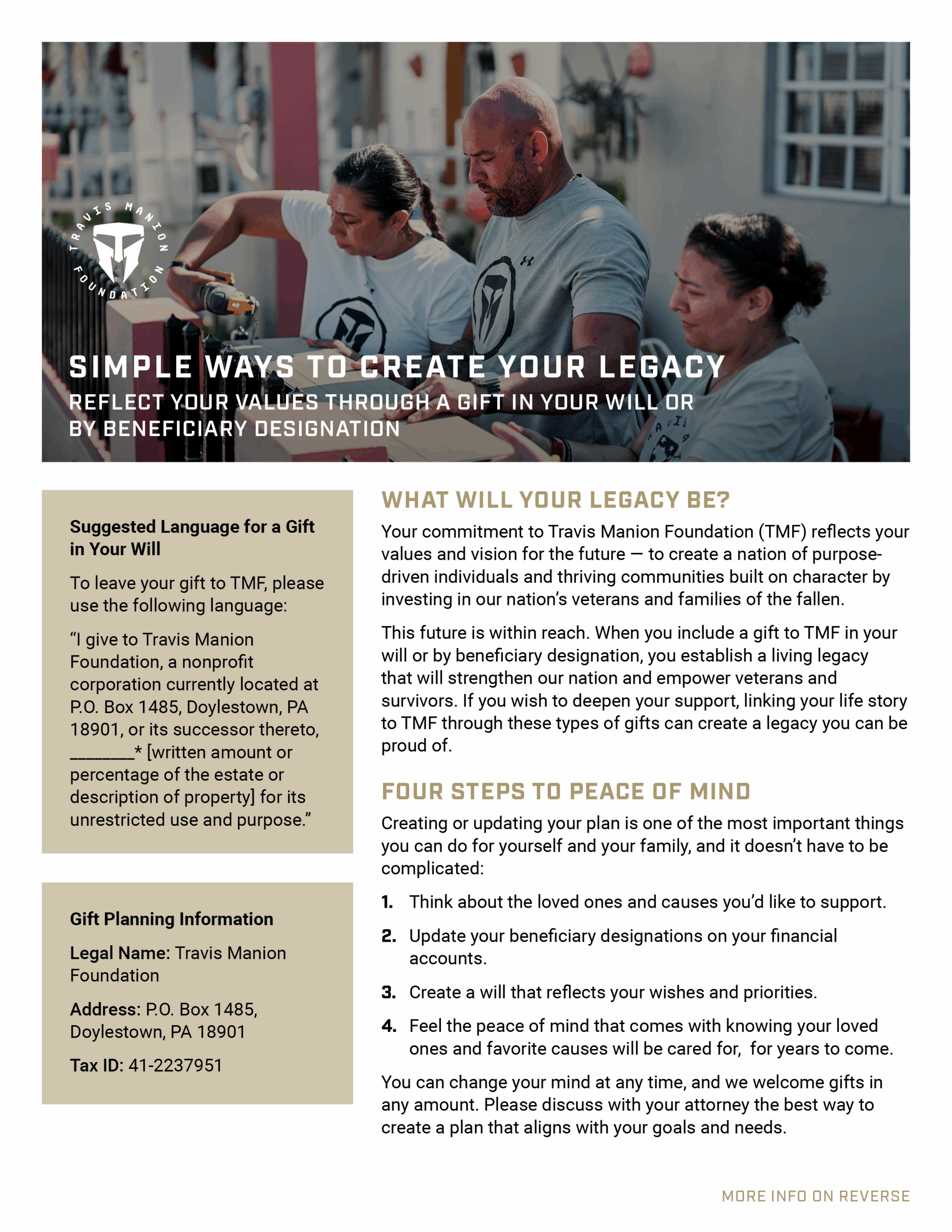 TMF-OnePg_Simple Ways to Create Legacy-cover Support The Future of My Favorite Charity brochure cover